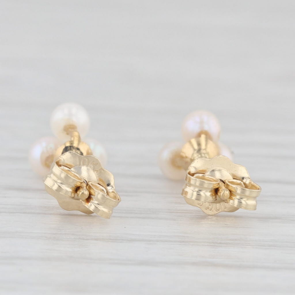 Light Gray 3-Stone Cluster Cultured Pearl Stud Earrings 10k Yellow Gold