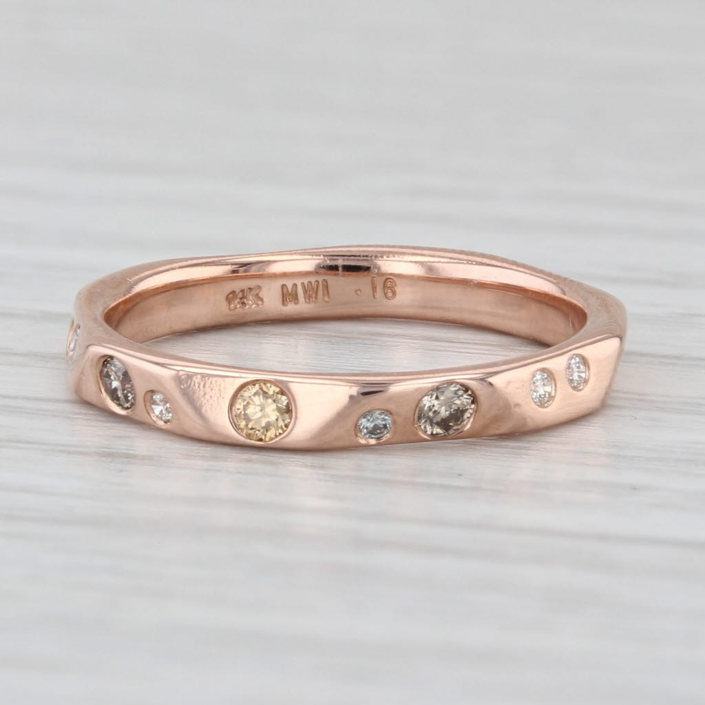 0.16ctw Diamond Wedding Band 14k Rose Gold Stackable Anniversary Ring Size 6.75