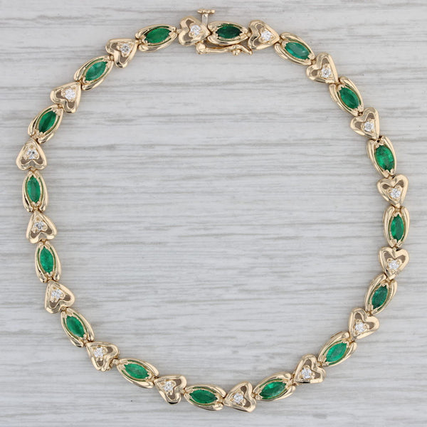 Gray 2.50ctw Emerald Diamond Hearts Tennis Bracelet 14k Yellow Gold 8.25" 6mm