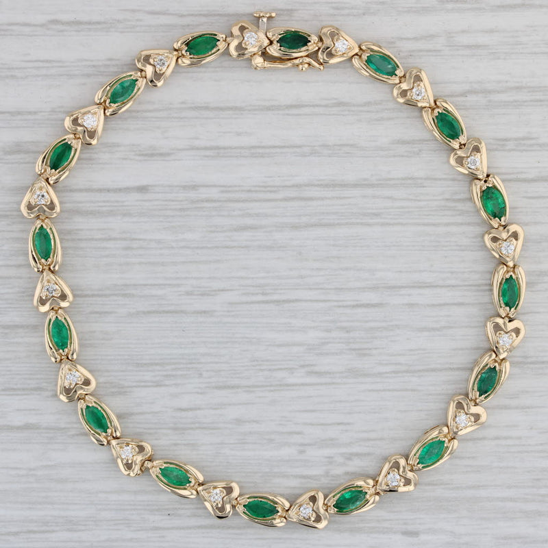 2.50ctw Emerald Diamond Hearts Tennis Bracelet 14k Yellow Gold 8.25" 6mm