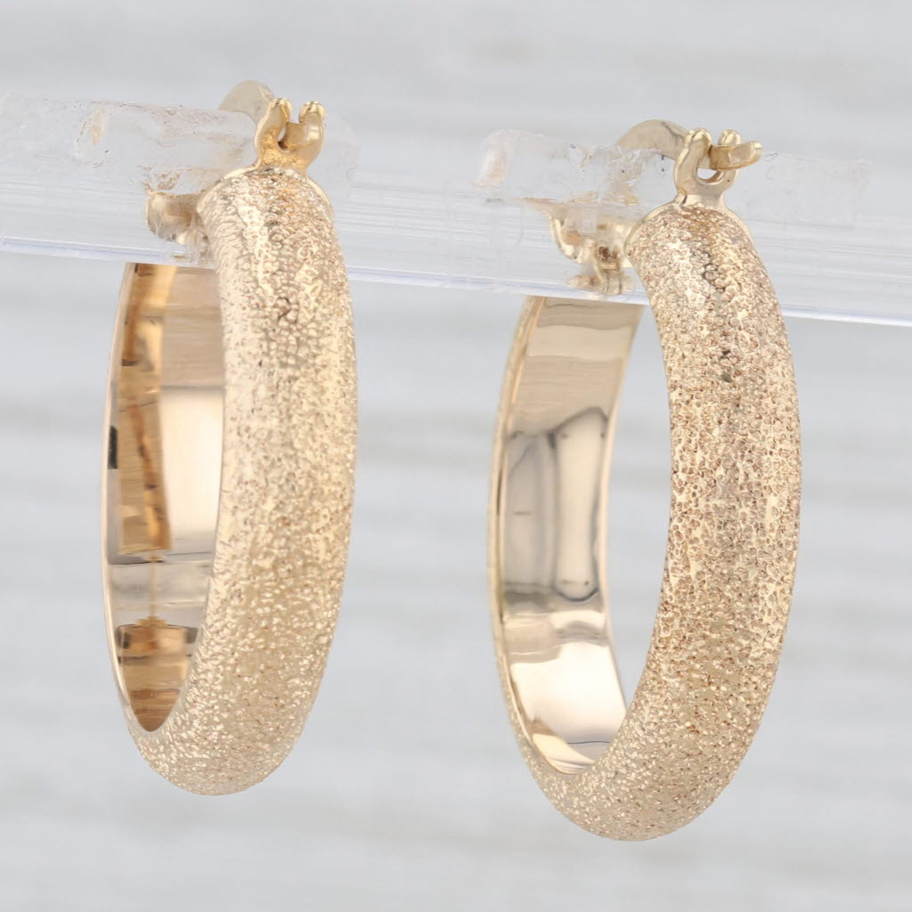 Light Gray Brushed Hoop Earrings 14k Yellow Gold Snap Top Round Hoops Milor Italy