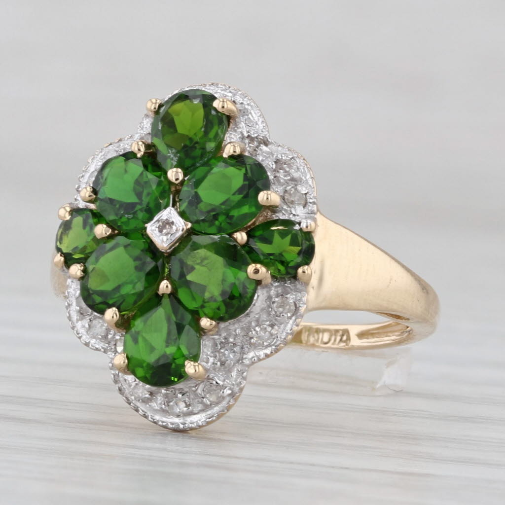 Light Gray Chrome Diopside Cluster Diamond Halo Ring 14k Yellow Gold Size 6 As Is
