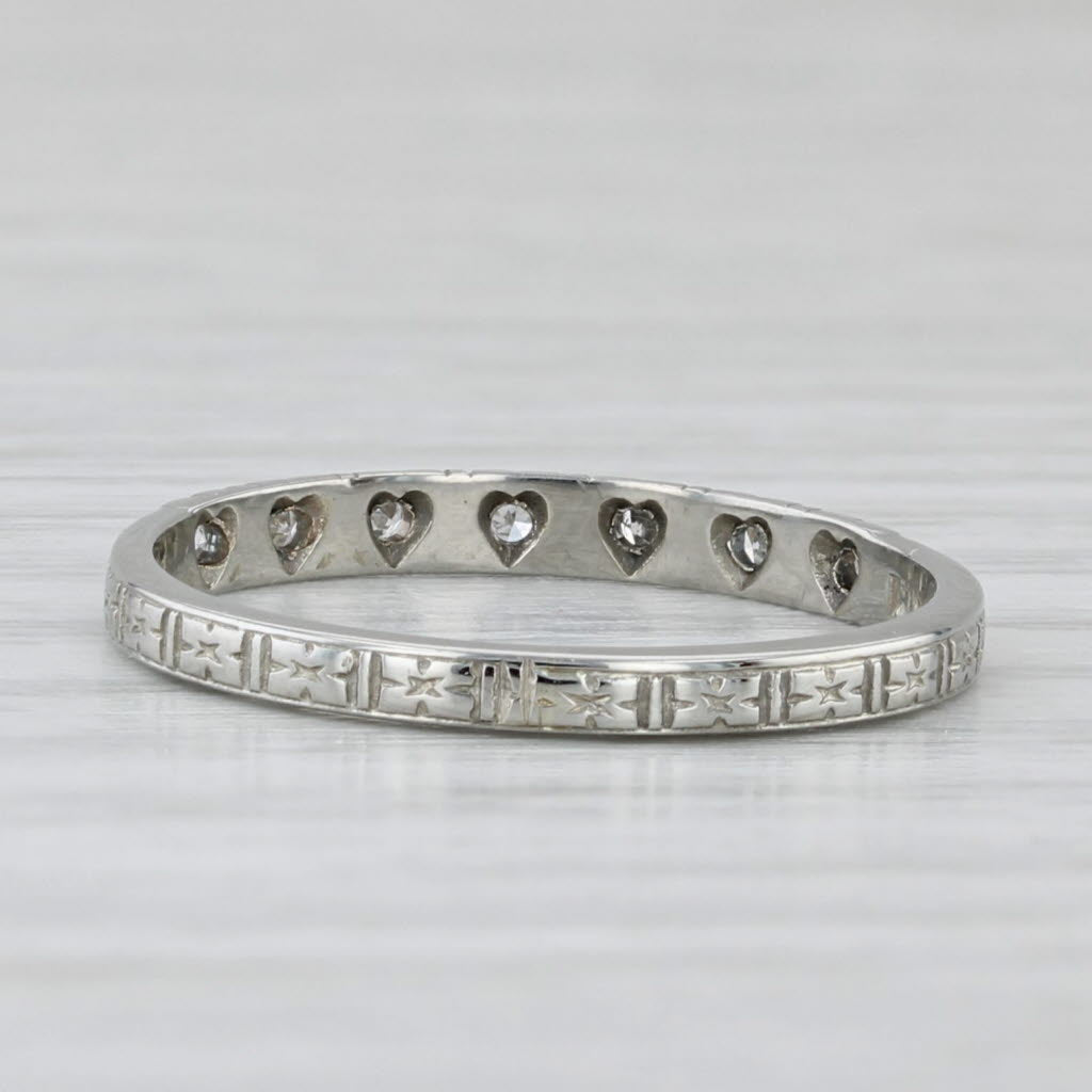 Light Gray Vintage Diamond Hearts Wedding Ring 18k White Gold Size 6.75 Stackable Band