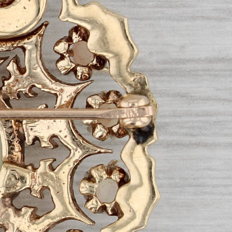 Vintage Opal Pendant Brooch 14k Yellow Gold Ornate Pierced Openwork