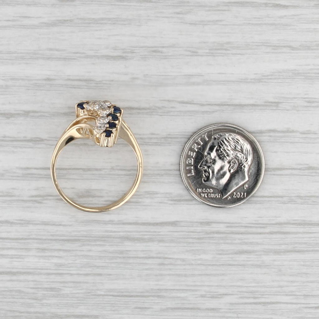 0.38ctw Blue Sapphire Diamond Bypass Ring 14k Yellow Gold Size 6.75