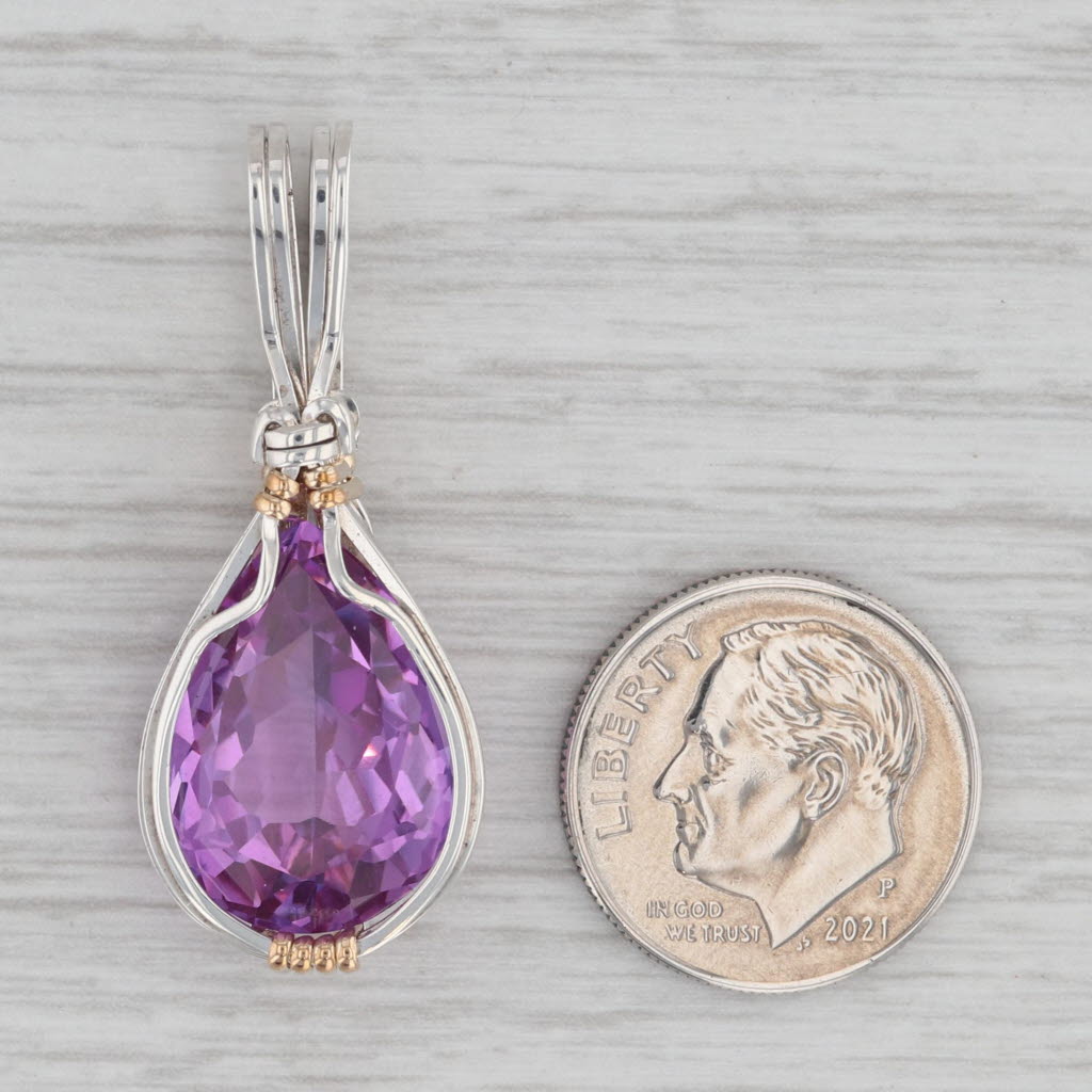 Gray 14.30ct Lab Created Purple Sapphire Wire Wrap Pendant sterling Silver Teardrop