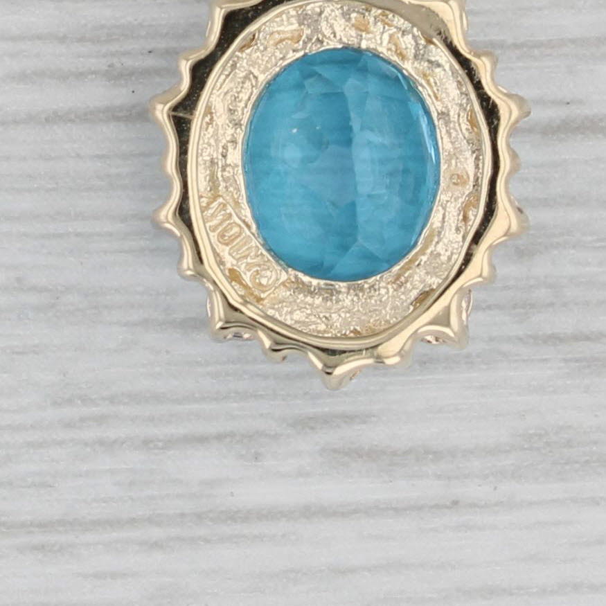Gray 2.25ct Oval Blue Topaz Pendant 10k Yellow Gold Diamond Accents