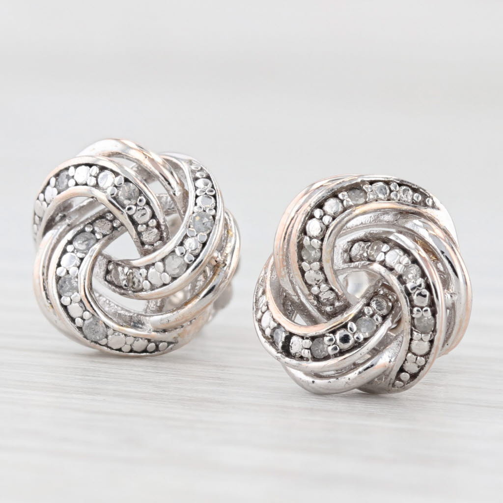 Light Gray Diamond Knot Stud Earrings Sterling Silver Pierced Studs