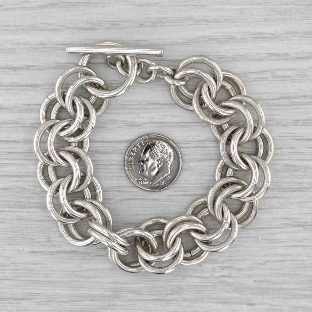 Silpada Double Cable Chain Bracelet Sterling Silver 14.1mm 7" Charm Starter