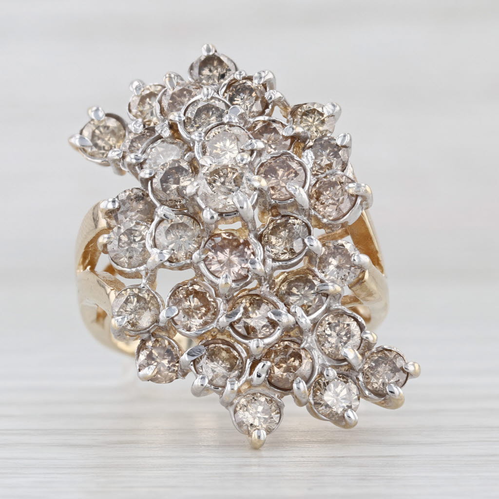 5ctw Brown Diamond Cluster Cocktail Ring 14k Yellow Gold Size 8.5