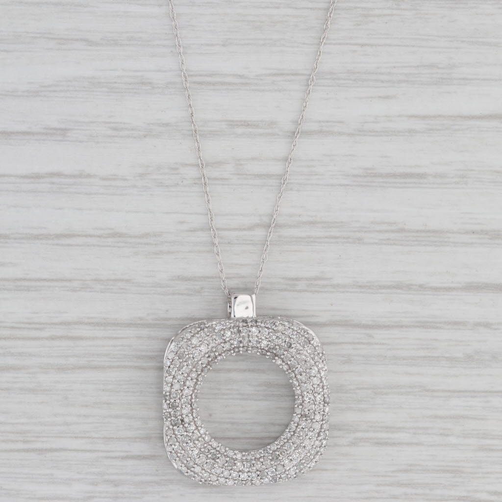 Gray 0.90ctw Diamond Circle Pendant 14k White Gold 18" Rope Chain