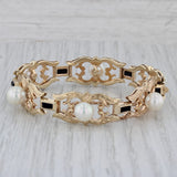 Vintage Mikimoto Cultured Pearl Glass Ornate Bracelet 14k Yellow Gold 6" 12.2mm