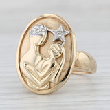 Light Gray Diamond Mother & Child Star Signet Ring 14k Yellow Gold Size 6.75