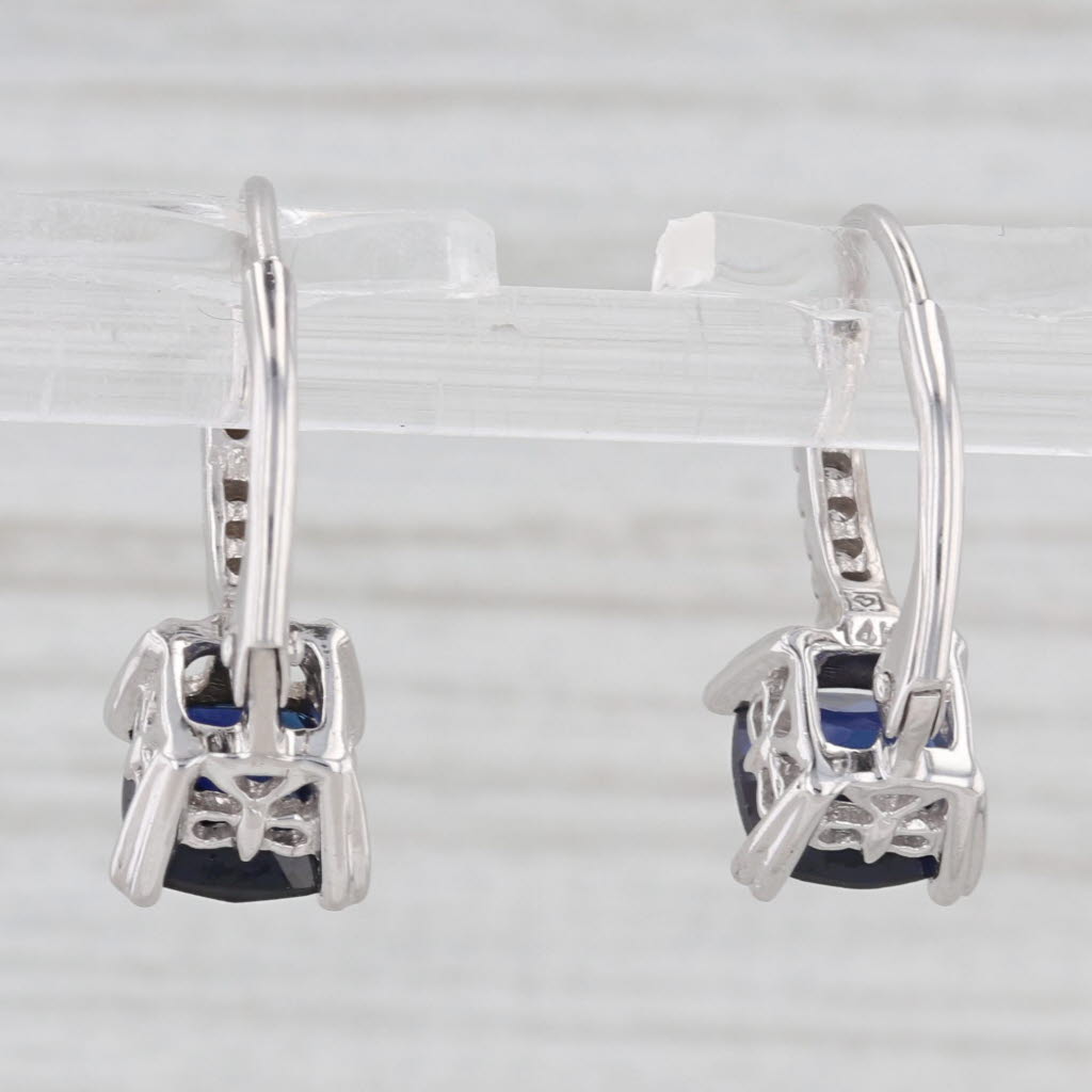 Light Gray Lab Created Blue Sapphire Diamond Drop Earrings 14k White Gold Lever Backs