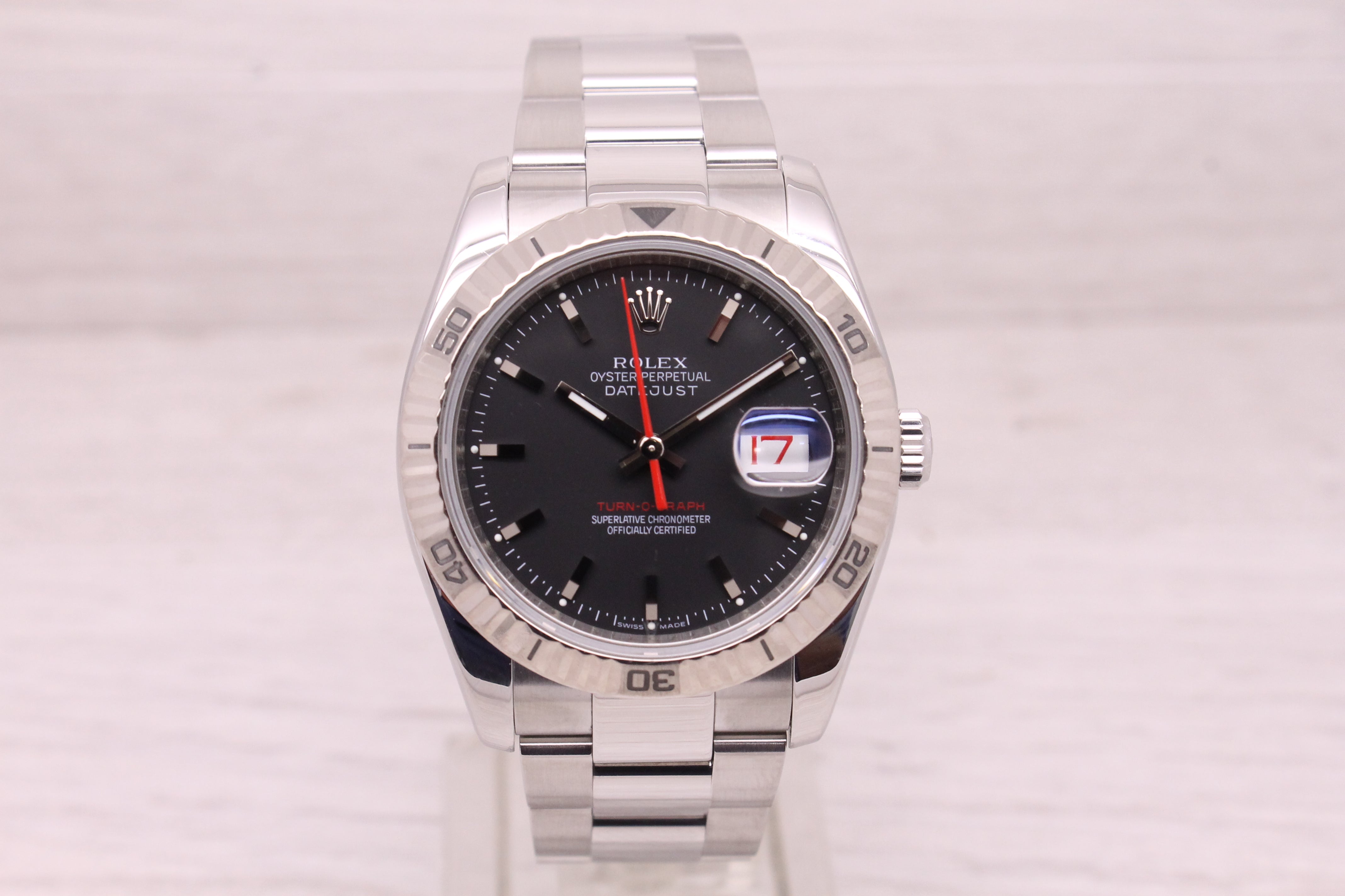 Rolex Datejust Turn O Graph 116264 Mens 36mm Steel & 18k Watch Black Box Papers
