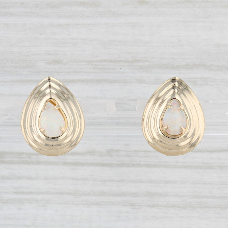 Light Gray Opal Pear Cabochon Solitaire Stud Earrings 14k Yellow Gold