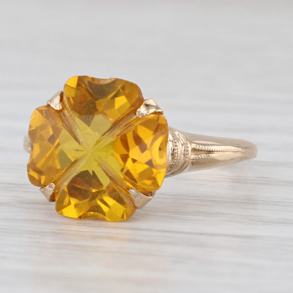 Lab Created Yellow Sapphire Shamrock Clover Flower Ring 10k Yellow Gold Size 5