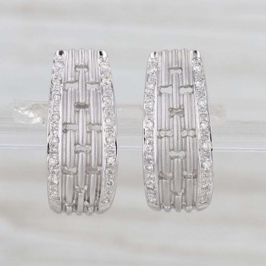 0.20ctw Diamond J-Hook Earrings 18k White Gold Omega Back Drops