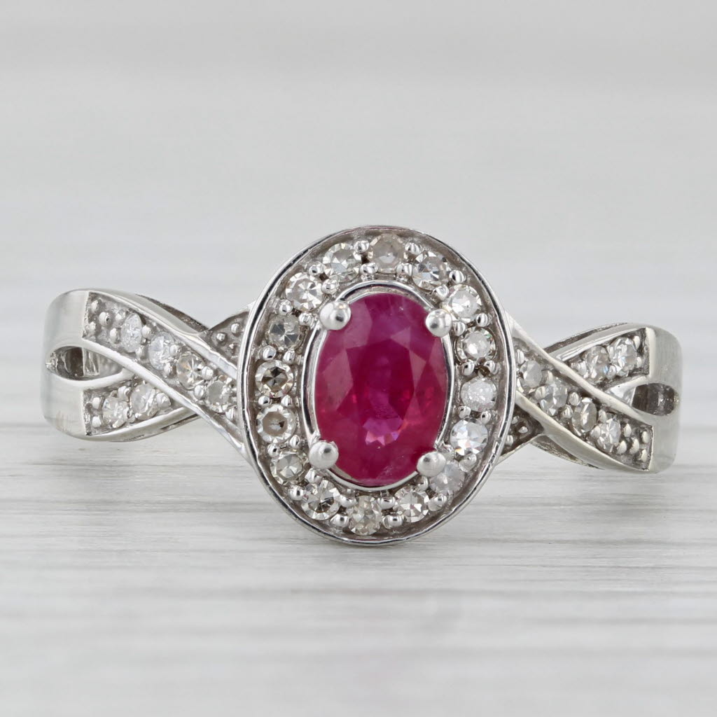 Light Gray 0.75ctw Oval Ruby Diamond Halo Ring 10k White Gold Size 7