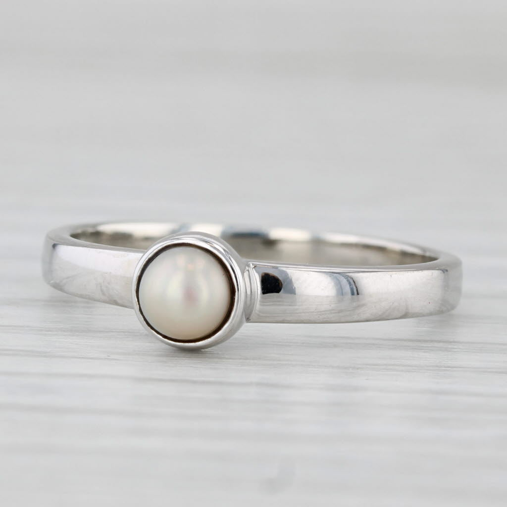 Light Gray Cultured Pearl Solitaire Ring Sterling Silver Size 8 Stackable