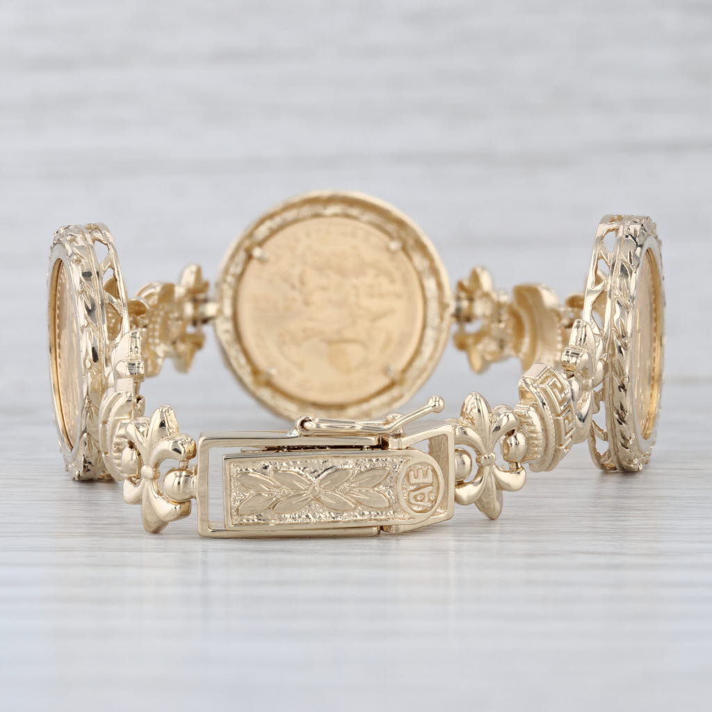 American Eagle Gold Coin Bracelet 14k 22k 2004 1/10oz $5 3 Coins 6.5-7"