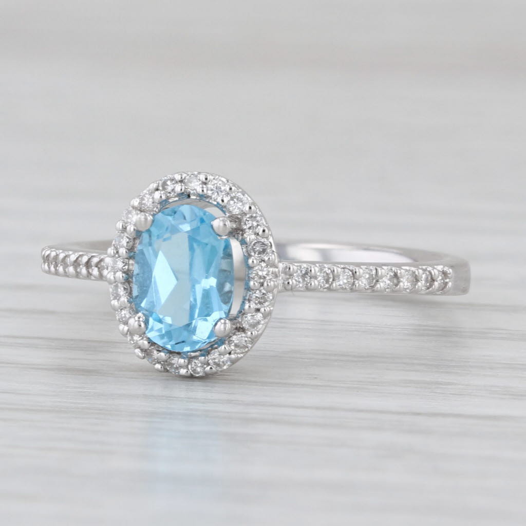 1.15ctw Oval Blue Topaz Diamond Halo Ring 14k White Gold Size 7 Engagement