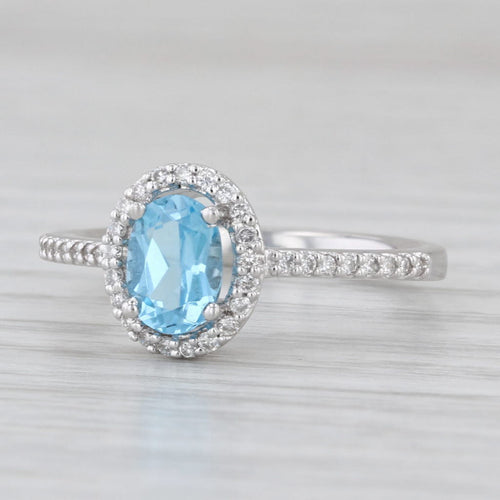 1.15ctw Oval Blue Topaz Diamond Halo Ring 14k White Gold Size 7 Engagement