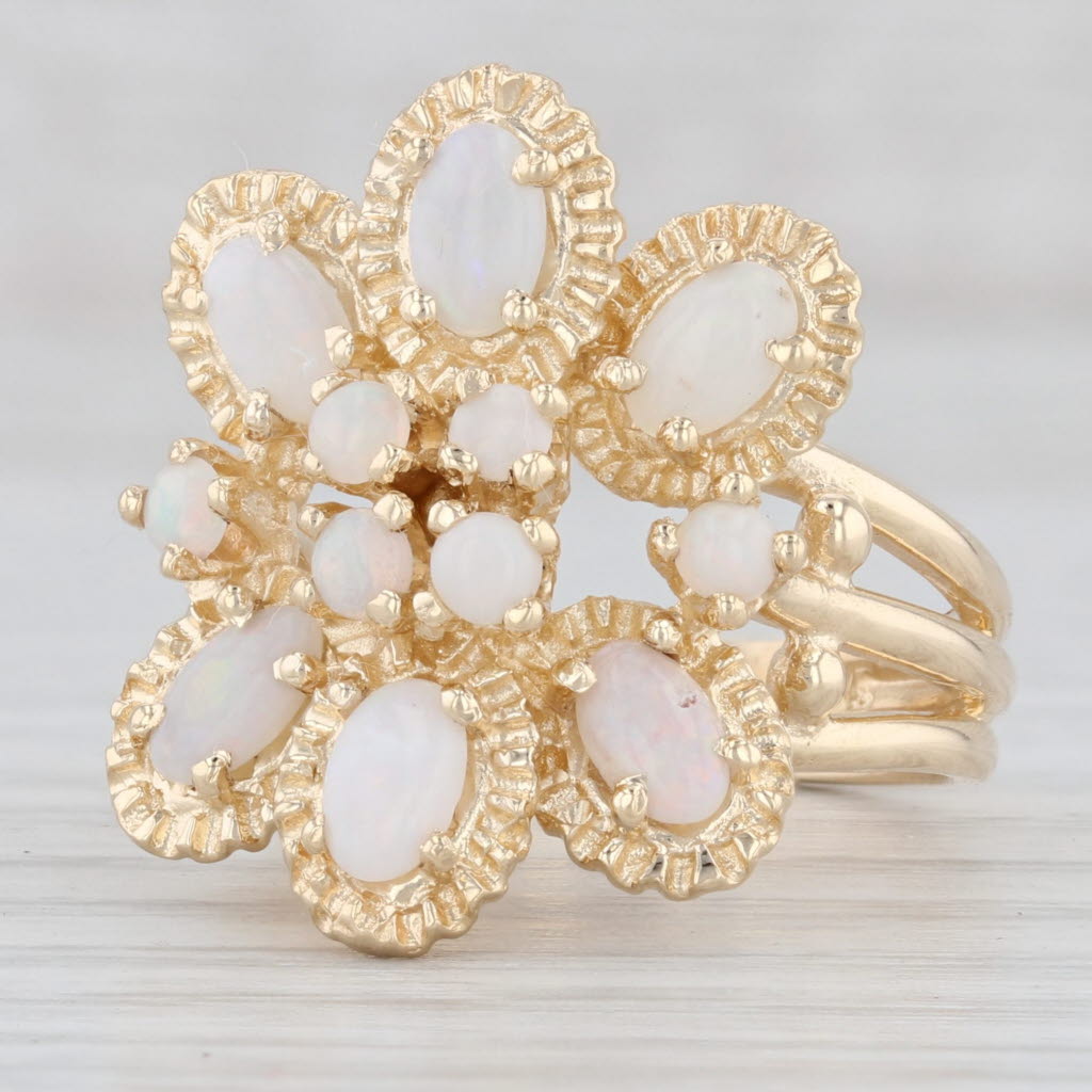 Light Gray Opal Flower Cluster Ring 14k Yellow Gold Size 6.25 Cocktail