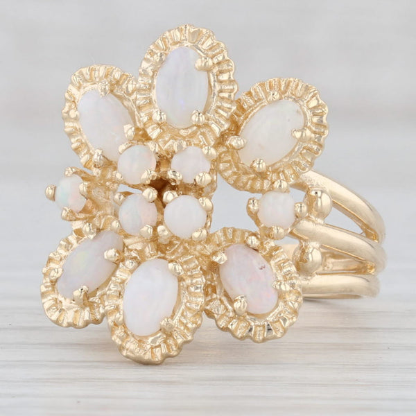 Light Gray Opal Flower Cluster Ring 14k Yellow Gold Size 6.25 Cocktail