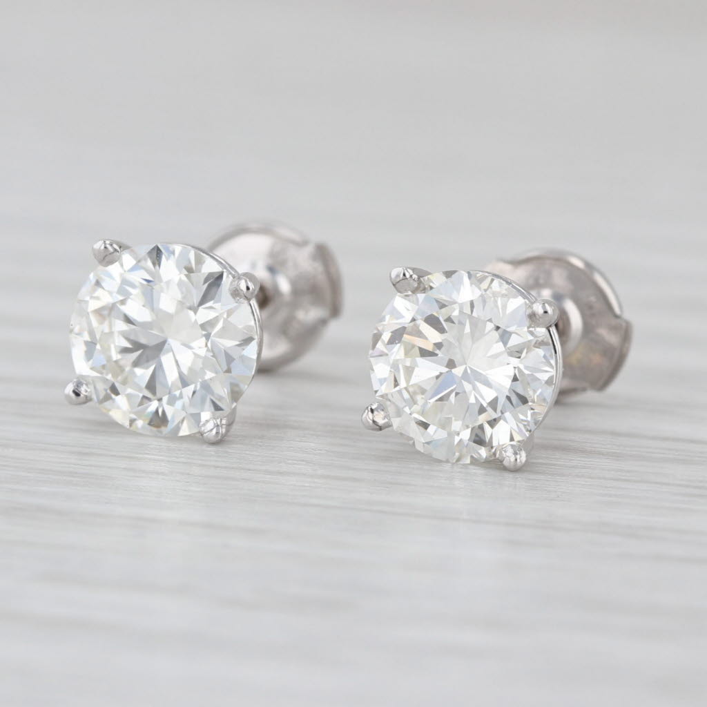 New GIA 3.02ctw Round Diamond Martini Stud Earrings 14k White Gold Studs