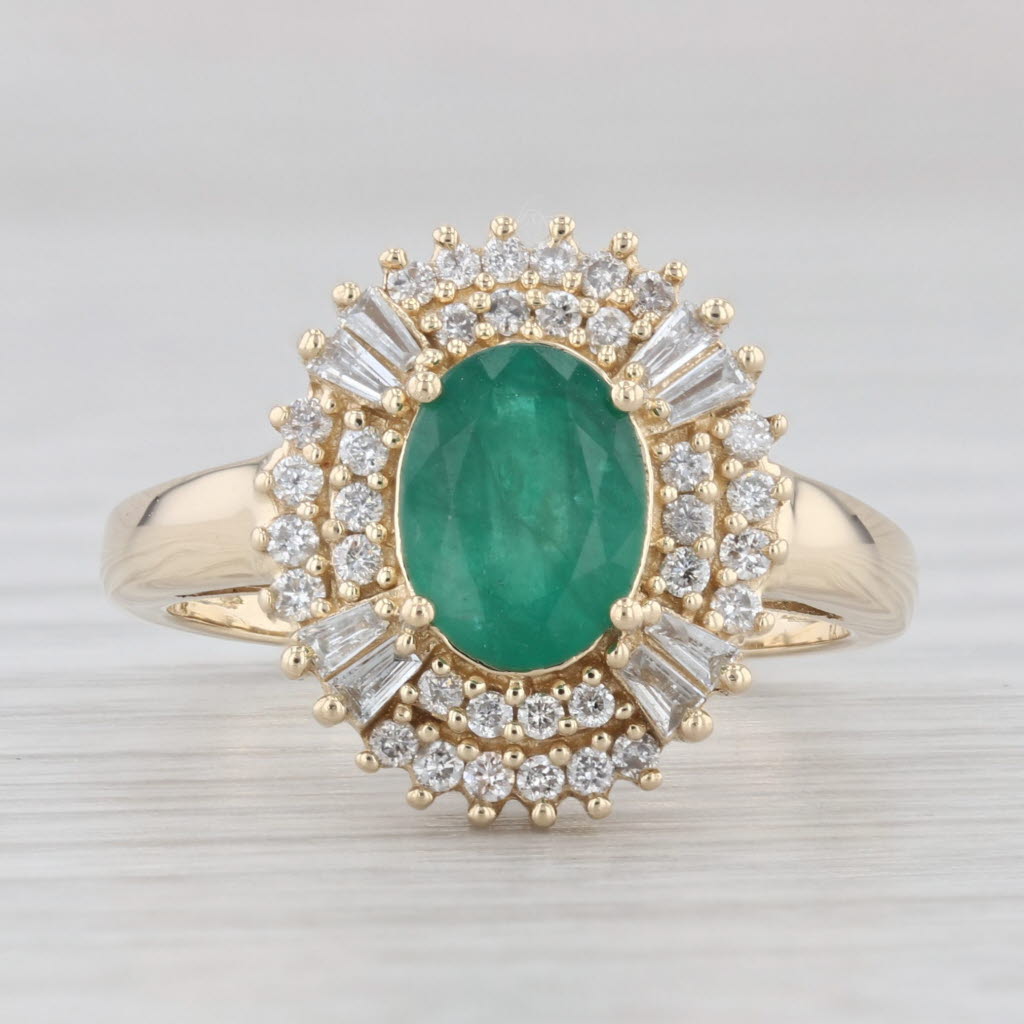 Light Gray 1.41ctw Oval Emerald Diamond Halo Ring 14k Yellow Gold Size 7 Engagement