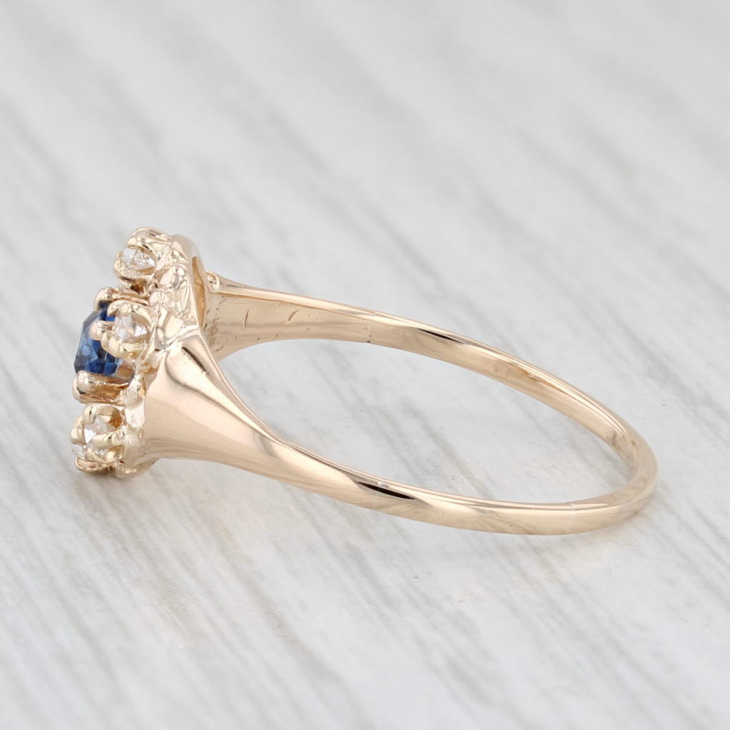 Light Gray Vintage 0.25ctw Blue Sapphire Diamond Halo Ring 14k Yellow Gold Size 7.5