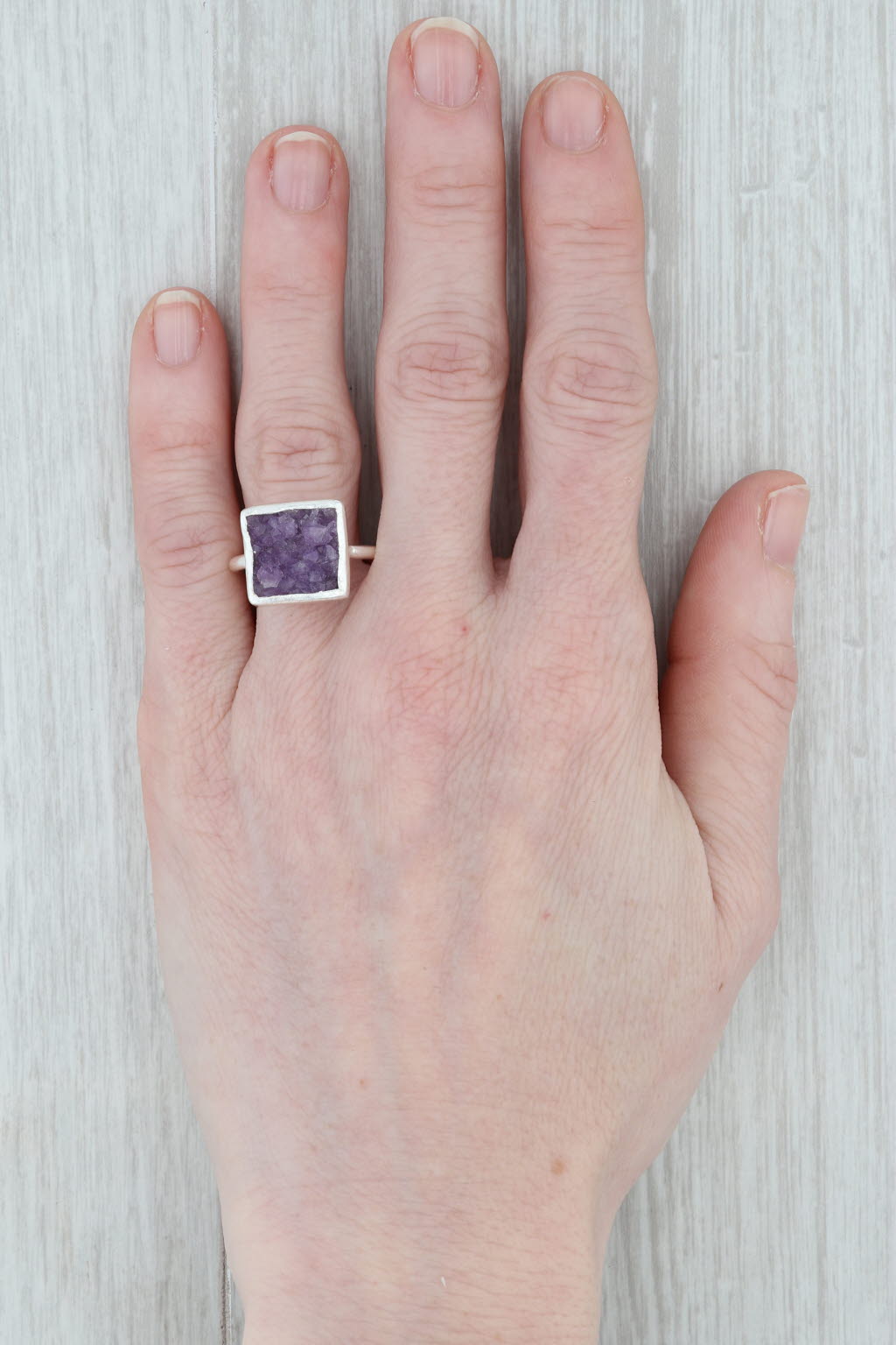 New Nina Wynn Druzy Amethyst Ring Sterling Silver Size 7 Gemstone Statement
