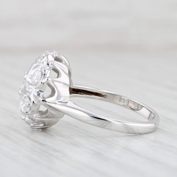 0.80ctw Diamond Flower Cluster Ring 14k White Gold Size 6 Engagement Vintage
