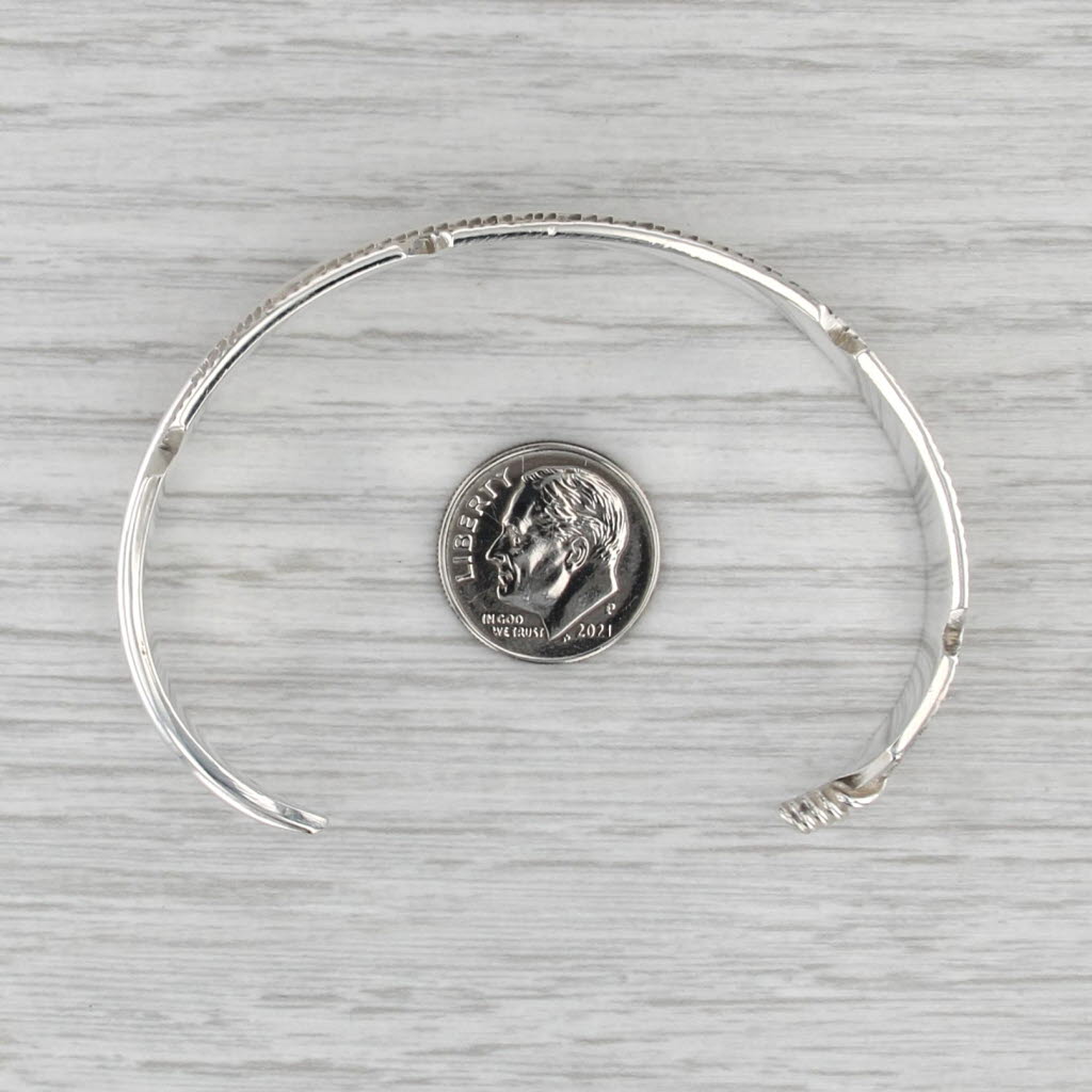 Feather Cuff Bracelet Sterling Silver Signed CC Southwestern Statement 6.75"