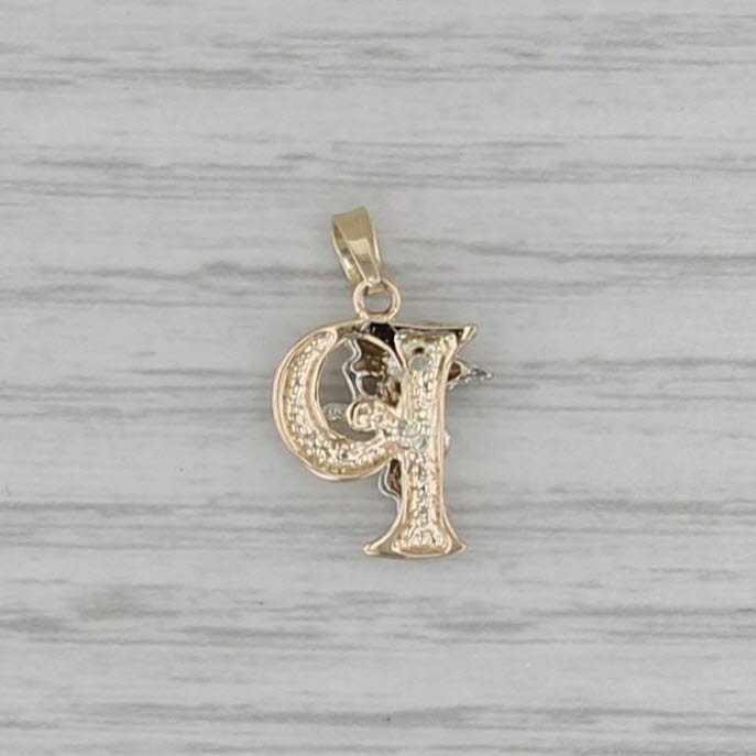 Letter Initial P Guardian Angel Cherub Pendant 14k Yellow White Gold
