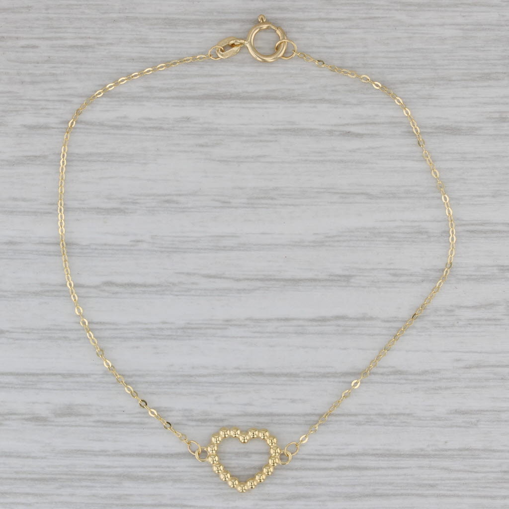 Gray New Heart Cable Chain Bracelet 14k Yellow Gold 7"