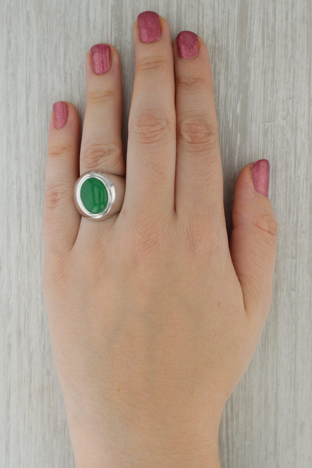 Rosy Brown Jadeite Jade Solitaire Ring 900 Platinum Oval Cabochon Solitaire Sz 10.25 Papers