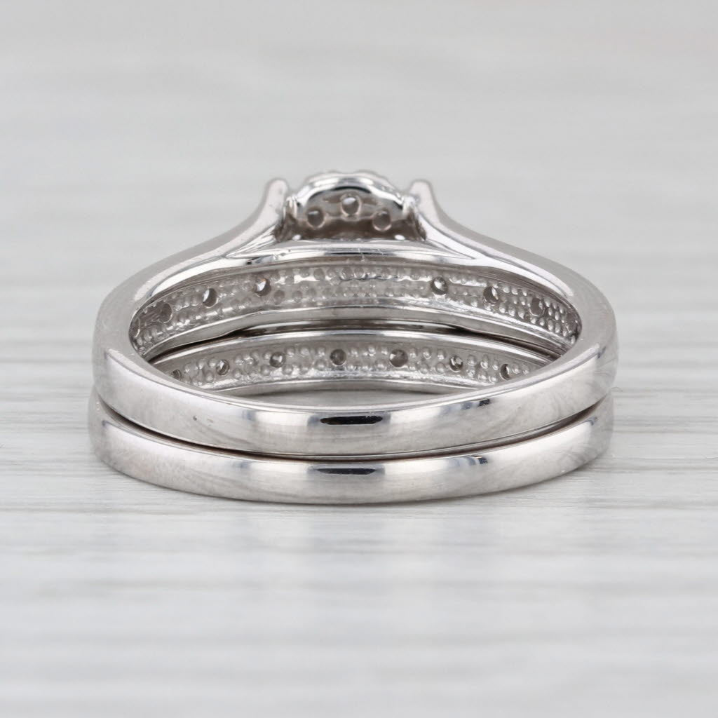 0.35ctw Diamond Halo Engagement Ring Wedding Band Bridal Set 10k White Gold Sz 7