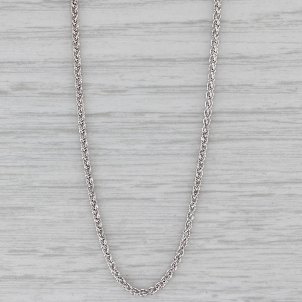 Gray Long Wheat Chain Necklace 14k white Gold 30" 1.7mm