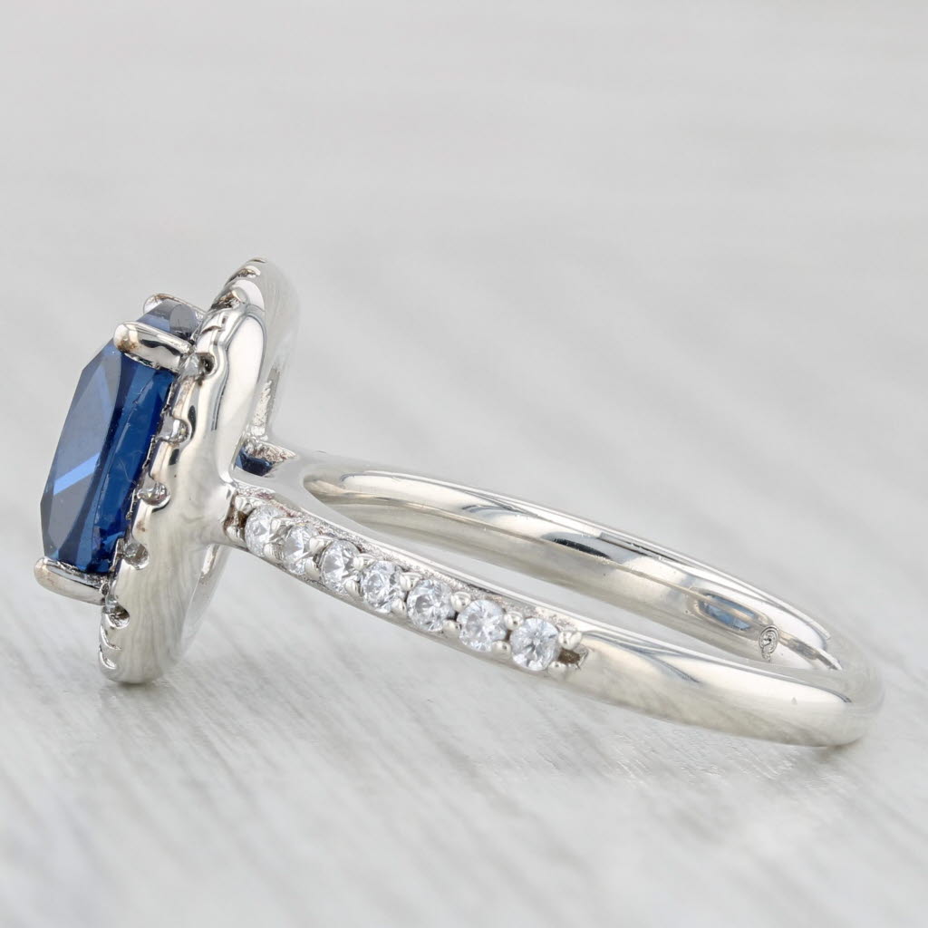 Light Gray 4.65ctw Blue White Cubic Zirconia Halo Ring Sterling Silver Size 6