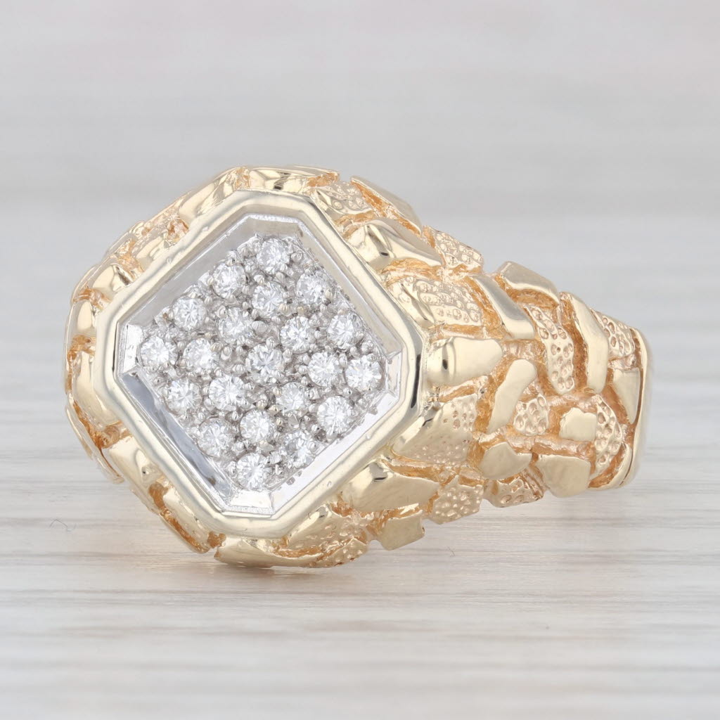 Light Gray 0.33ctw Diamond Cluster Gold Nugget Ring 14k Yellow Gold Men's Size 12.5