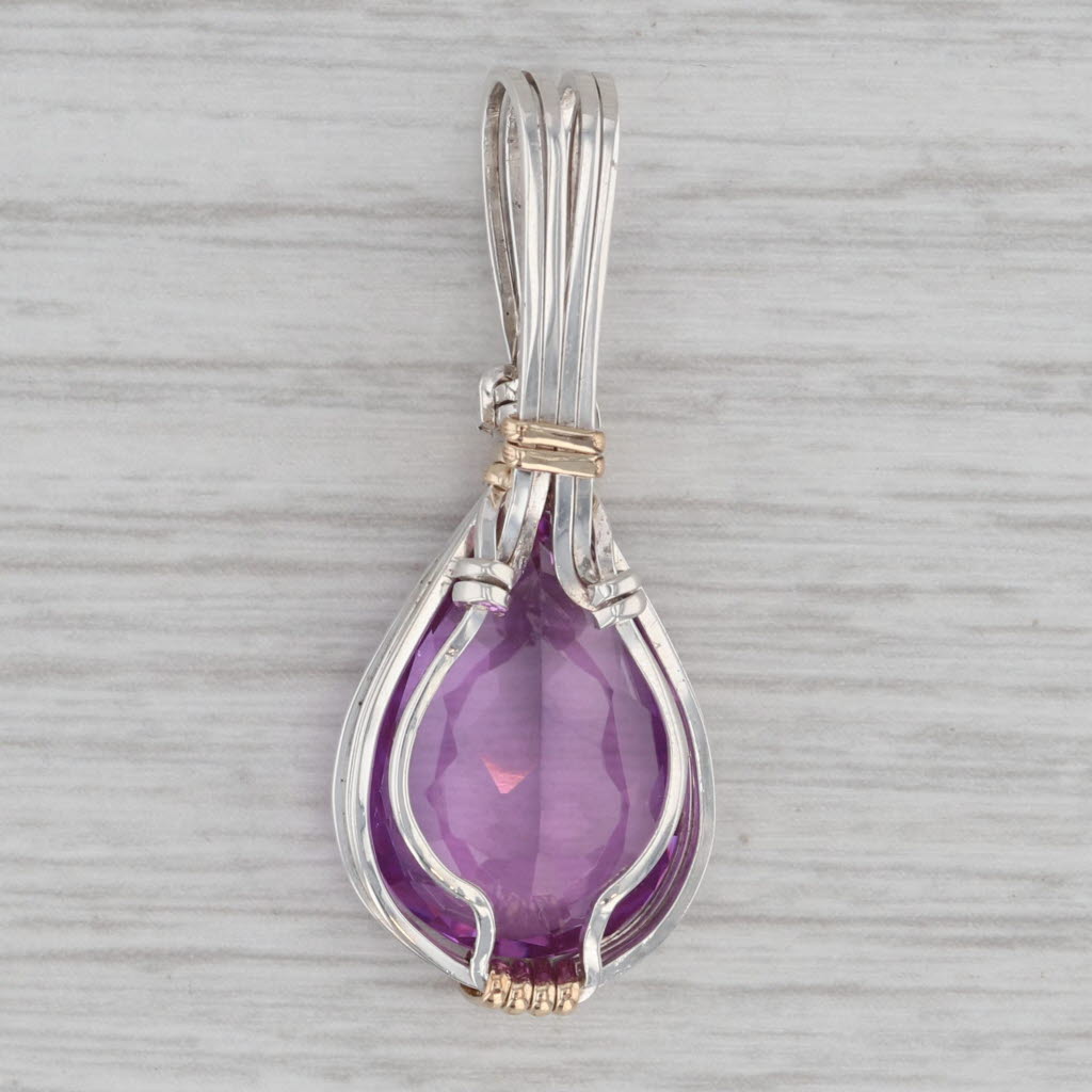 Gray 14.30ct Lab Created Purple Sapphire Wire Wrap Pendant sterling Silver Teardrop