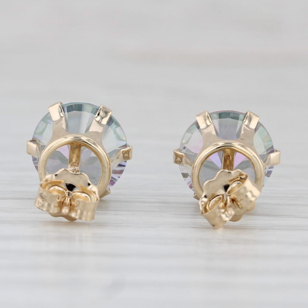 Light Gray 5ctw Mystic Topaz Round Solitaire Stud Earrings 14k Yellow Gold