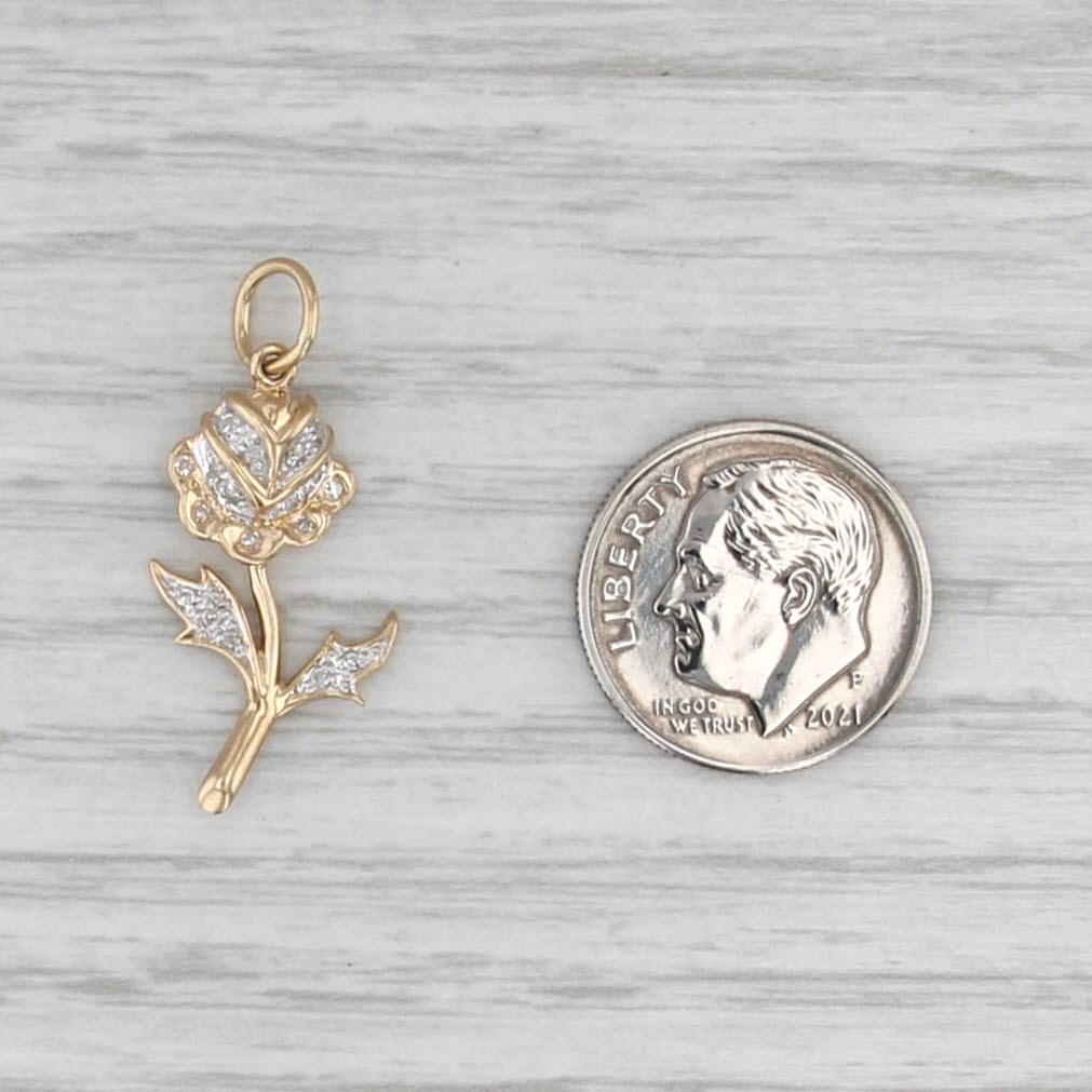 Diamond Rose Pendant 14k Yellow Gold Floral Charm