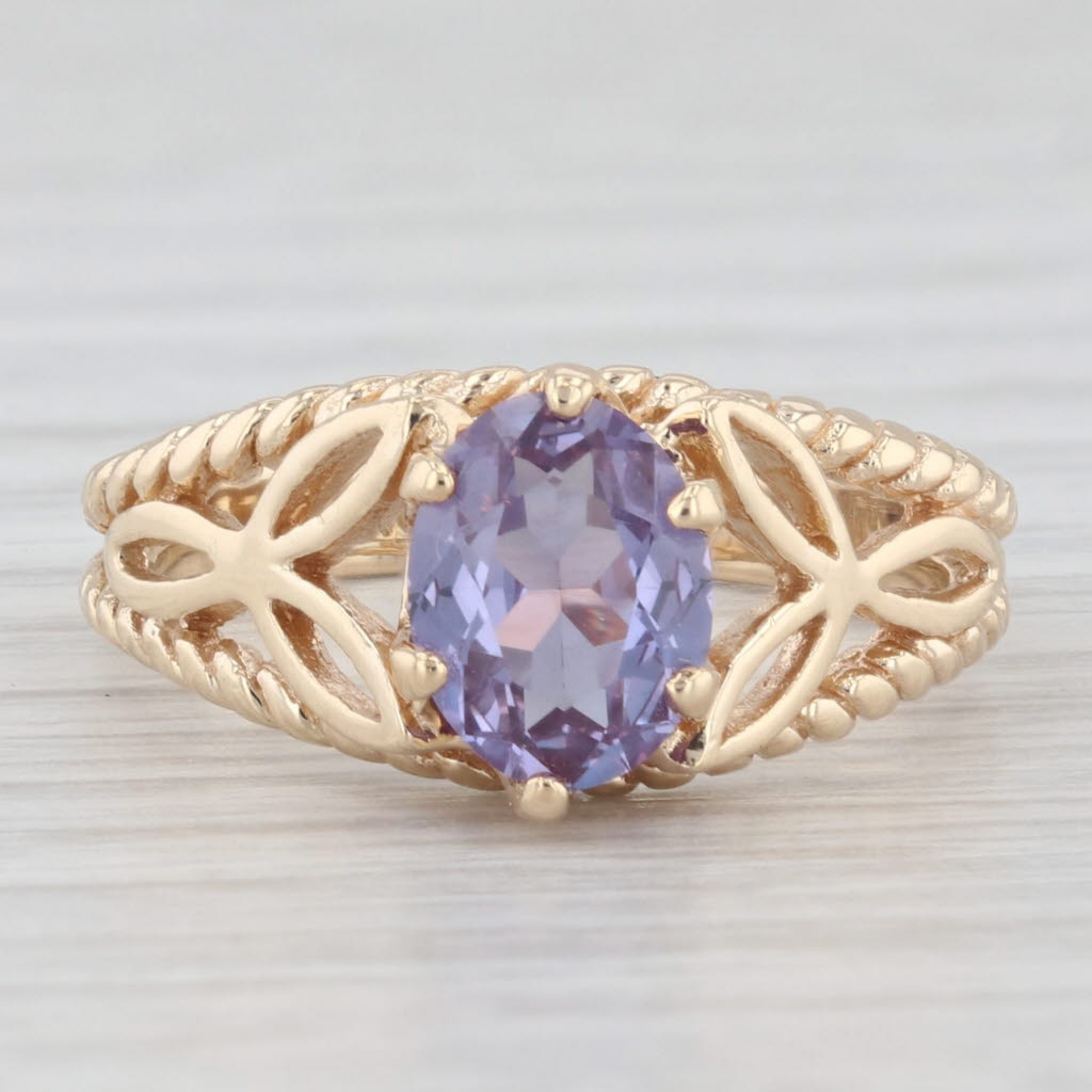 Light Gray 1.32ct Lab Created Purple Sapphire Ring 10k Yellow Gold Size 6.5 Floral