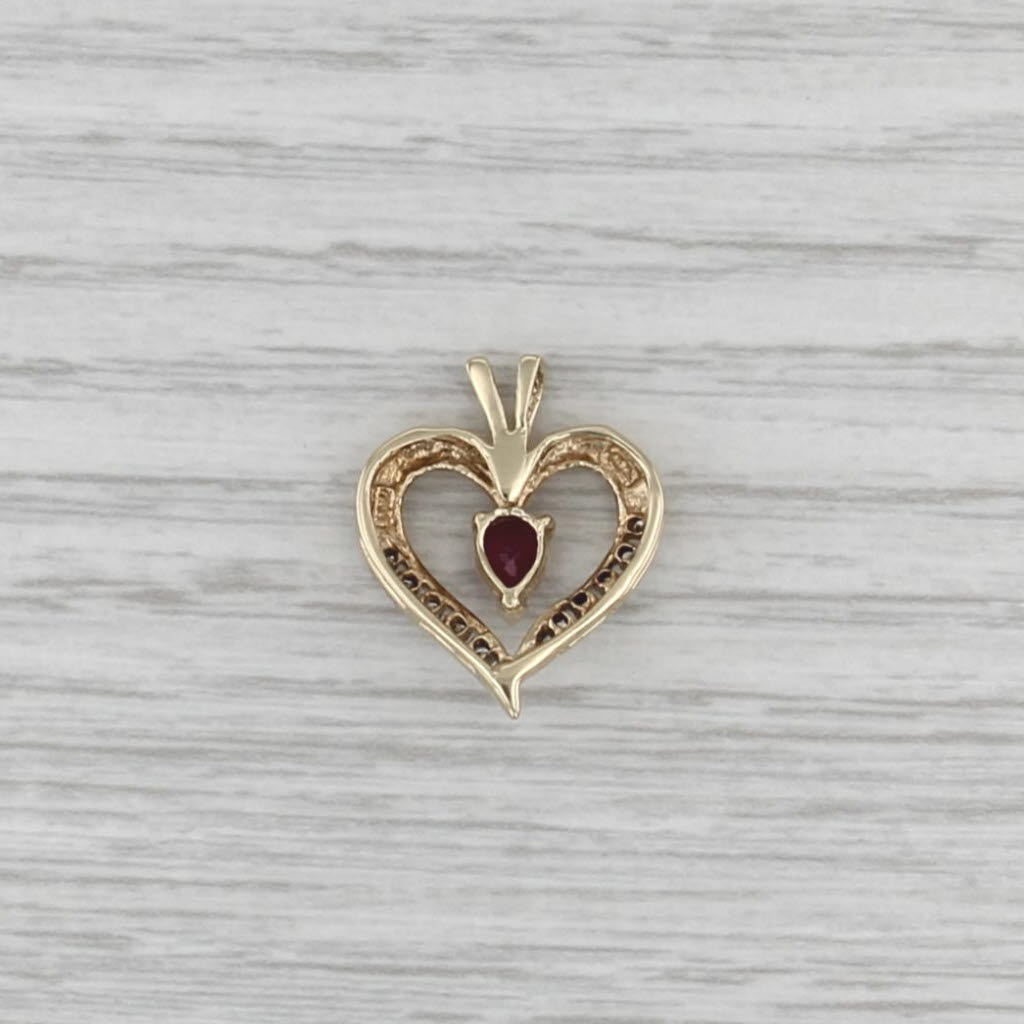 0.39ctw Ruby Diamond Open Heart Pendant 10k Yellow Gold