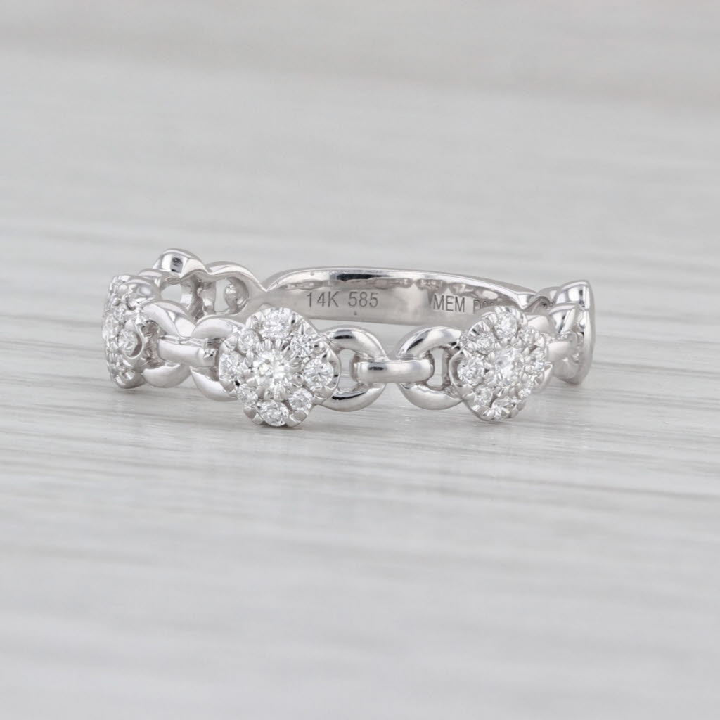 0.21ctw Diamond Culsters Flower Chain Ring 14k White Gold Size 7.25 Stackable