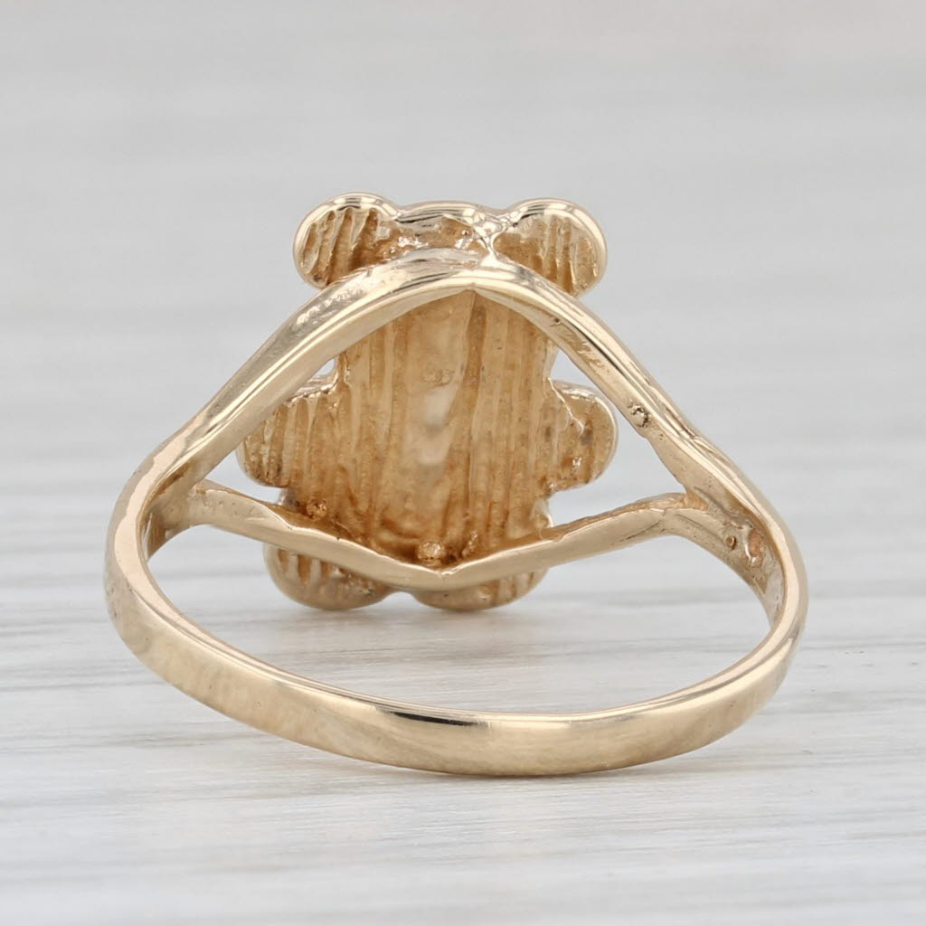 Light Gray Teddy Bear Ring 10k Yellow Gold Size 4.75