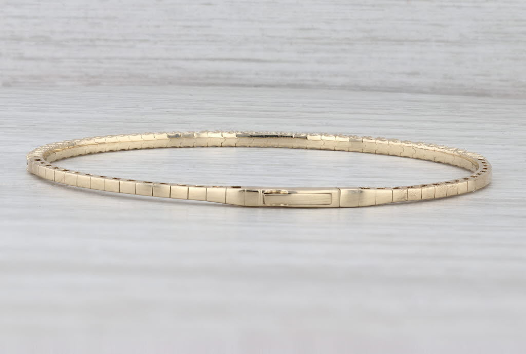 Light Gray New 1.02ctw Diamond Bead Flexible Bangle Tennis Bracelet 14k Yellow Gold 6.75"